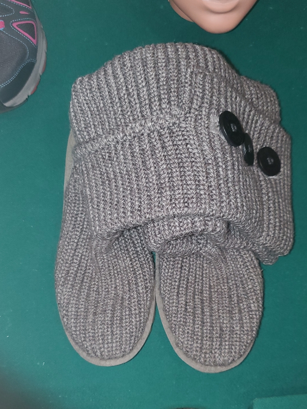 UGG Gray Knit Button-Back Suede Slipper Boots